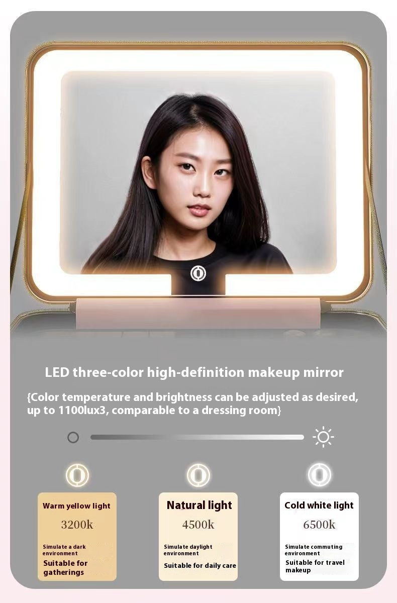 Leather makeup box-with LED mirror-three light modes-suitable for makeup