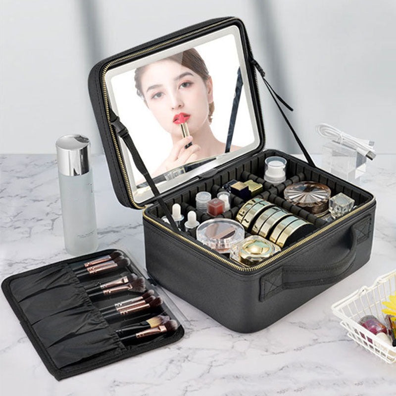 Leather box of makeup with LED suitable for makeup