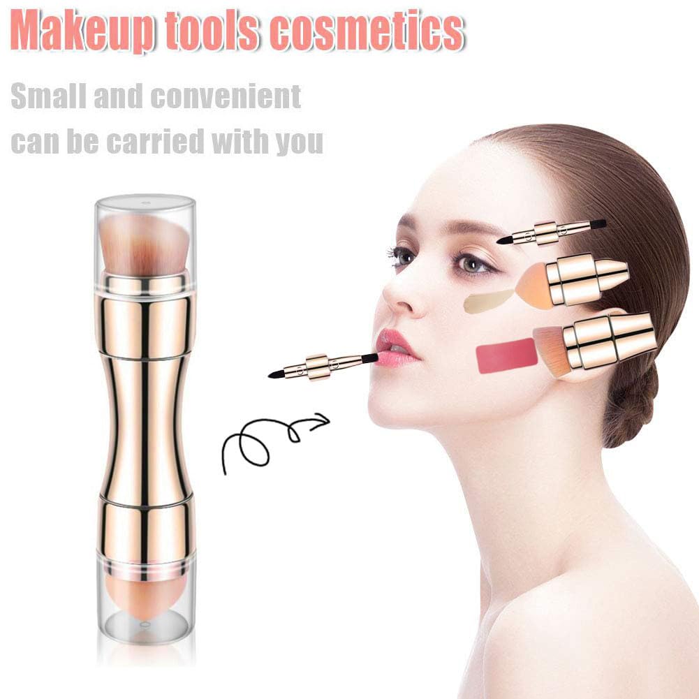 Retractable Metallic Four-in-one Multifunctional Makeup Brush