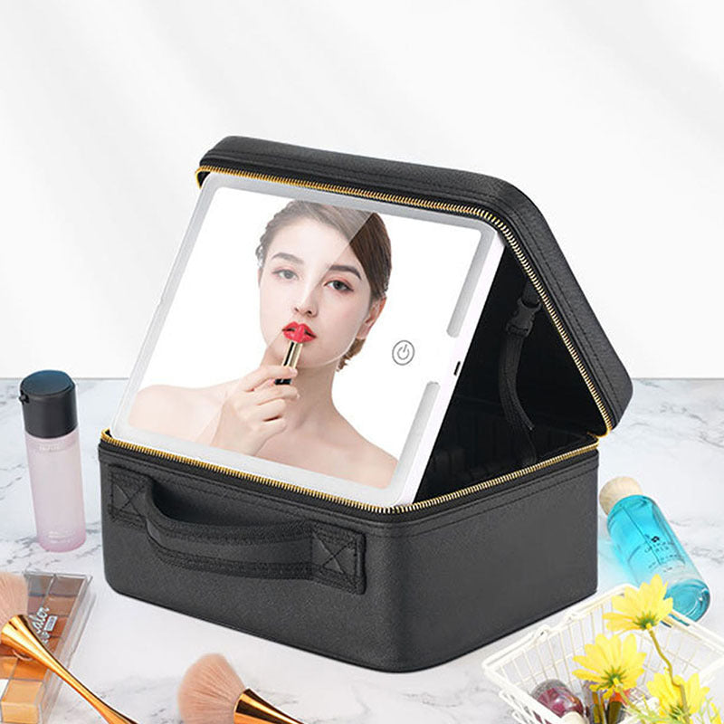 Leather box of makeup with LED suitable for makeup