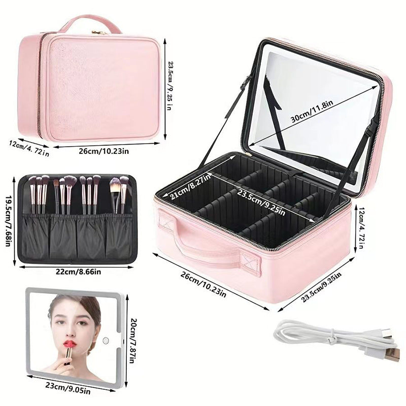 Leather box of makeup with LED suitable for makeup