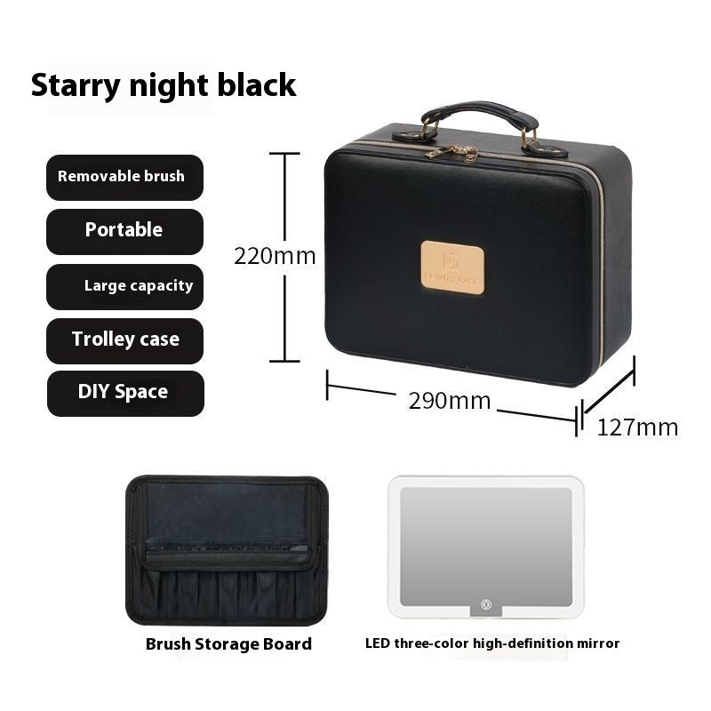 Leather makeup box-with LED mirror-three light modes-suitable for makeup