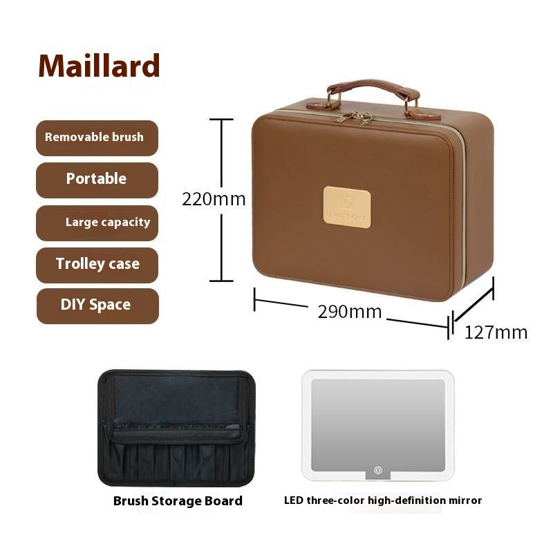 Leather makeup box-with LED mirror-three light modes-suitable for makeup