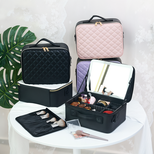 Portable cosmetic box with mirror and three-mode LED