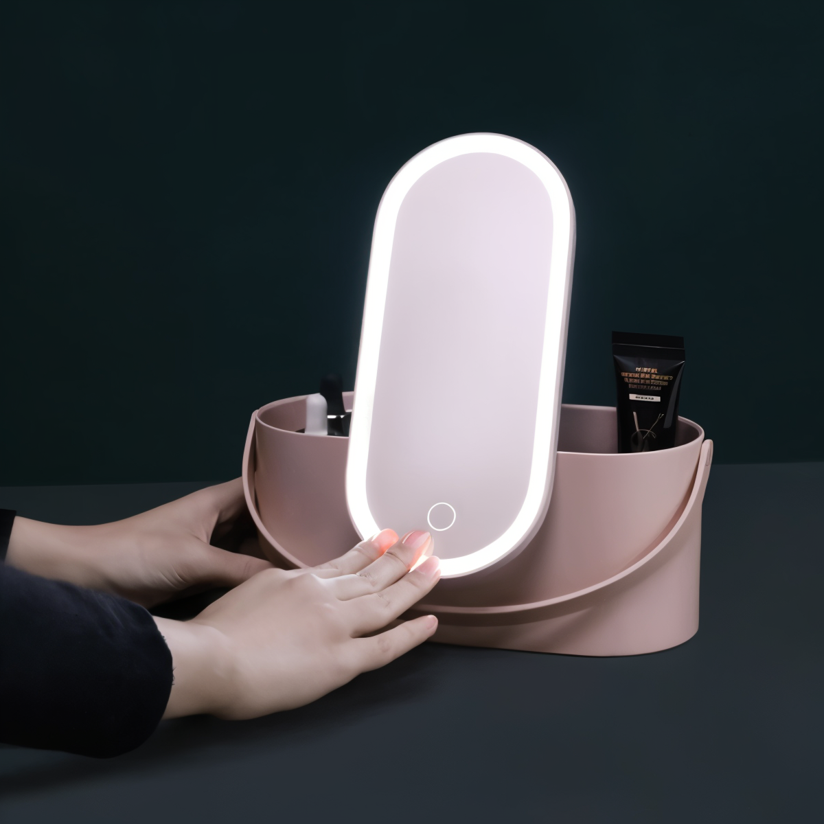 Box and LED mirror suitable for portable makeup